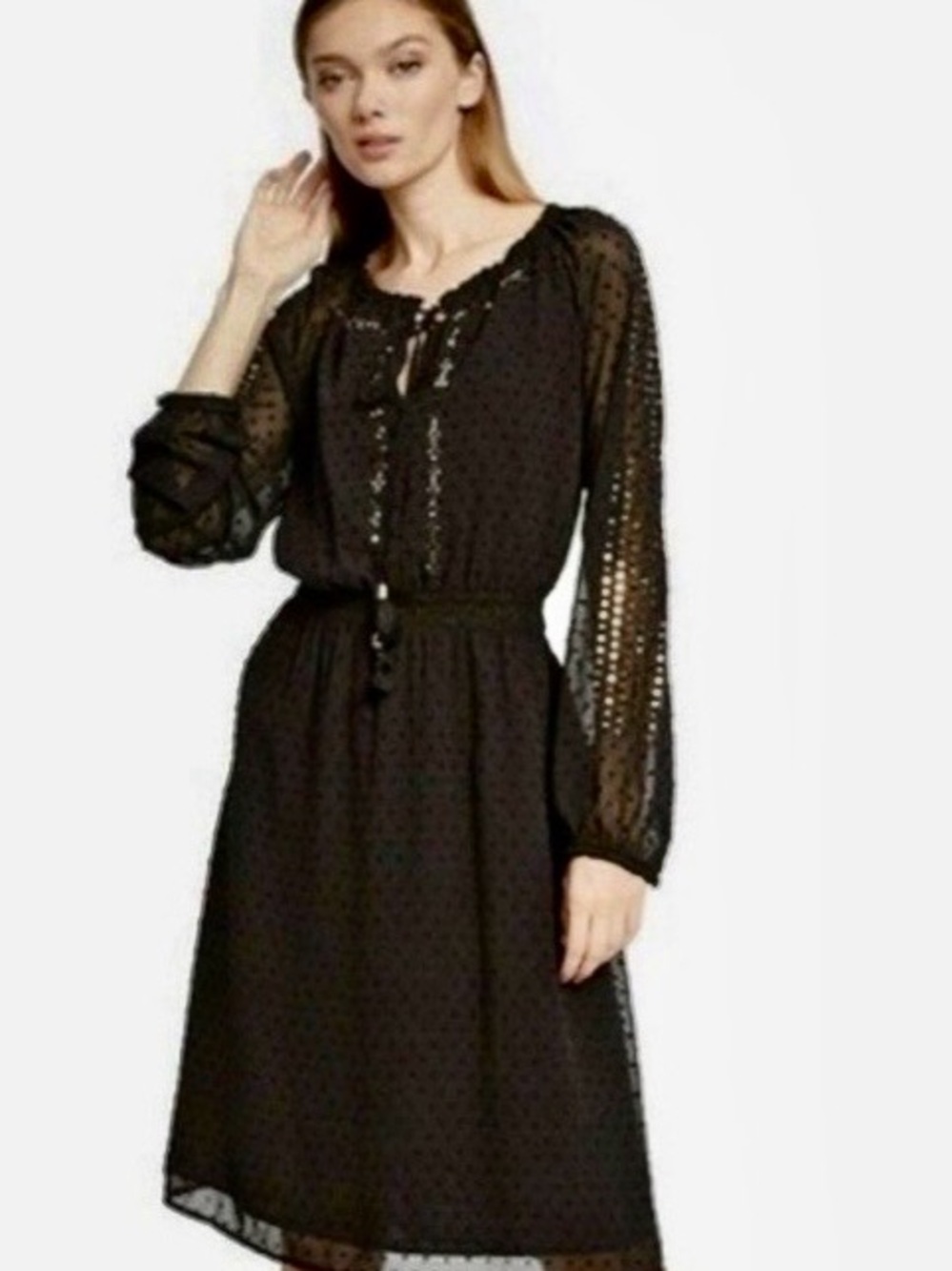 Altuzarra For Target Black Swiss Dot Tie-Neck Midi Dress